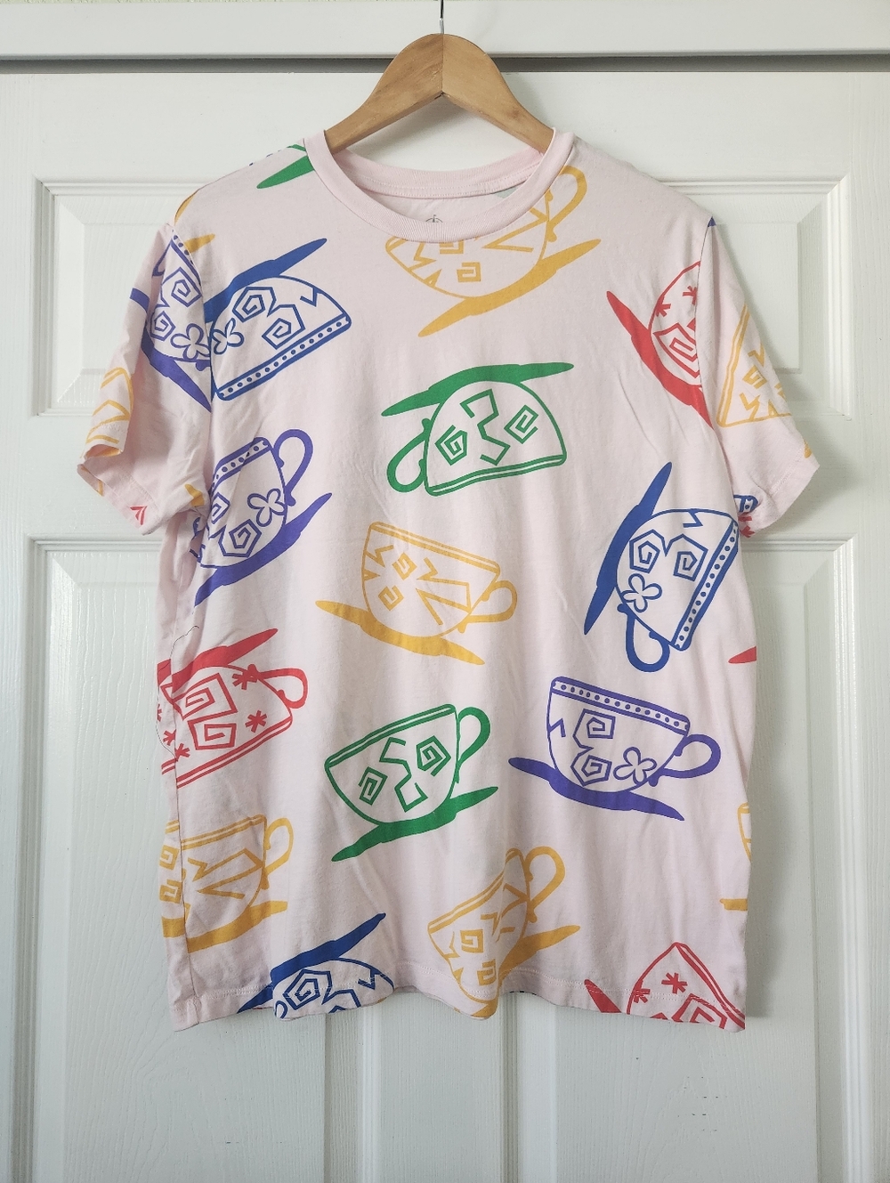 Disney Multicolor Teacup Print Tee - Pastel Pink Base - Women's Large
